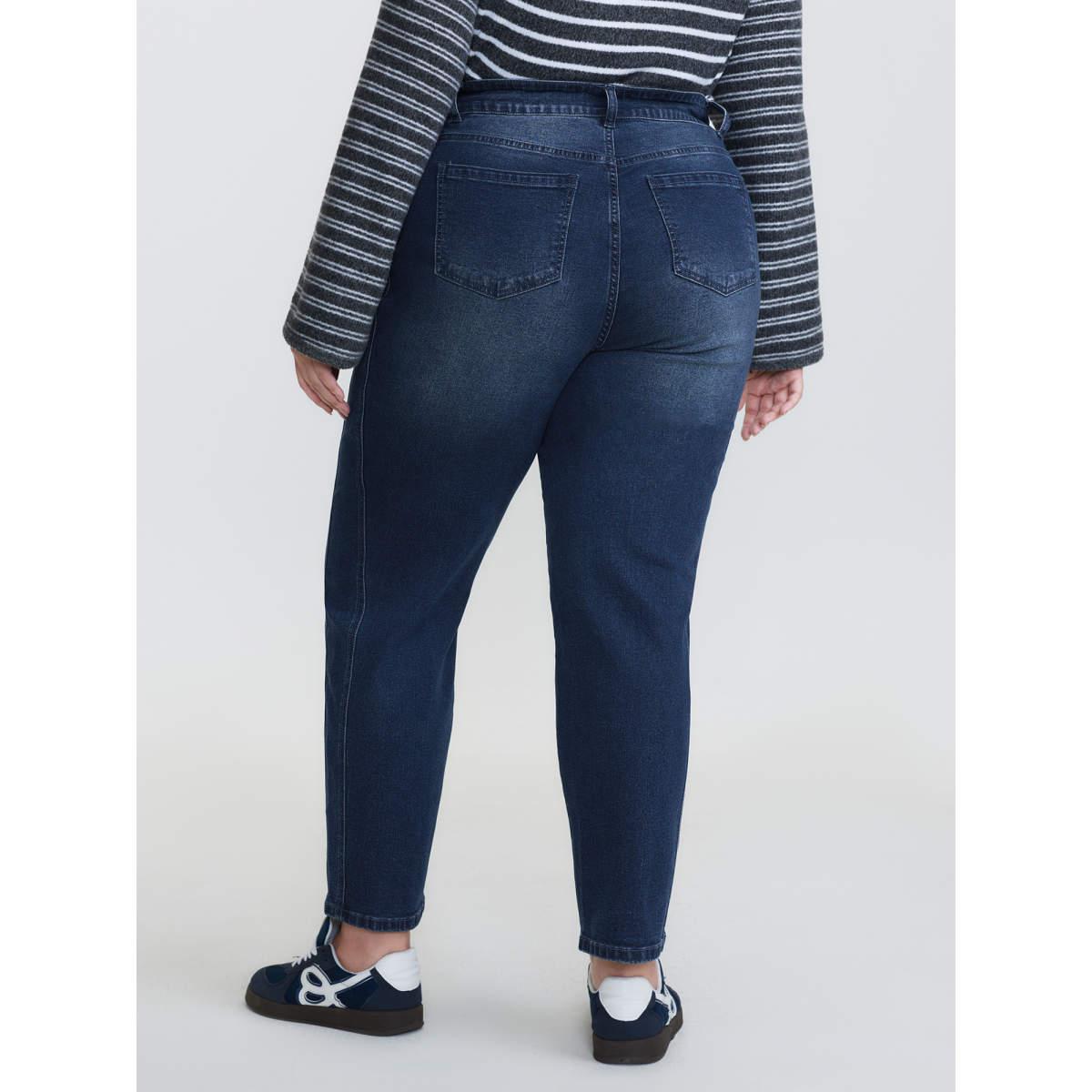 Plus Size Mid-Rise Boyfriend Jeans Women Bluevintage Leisure Topstitching High stretch Slanted pocket Jeans BloomChic 20/2X Product Image