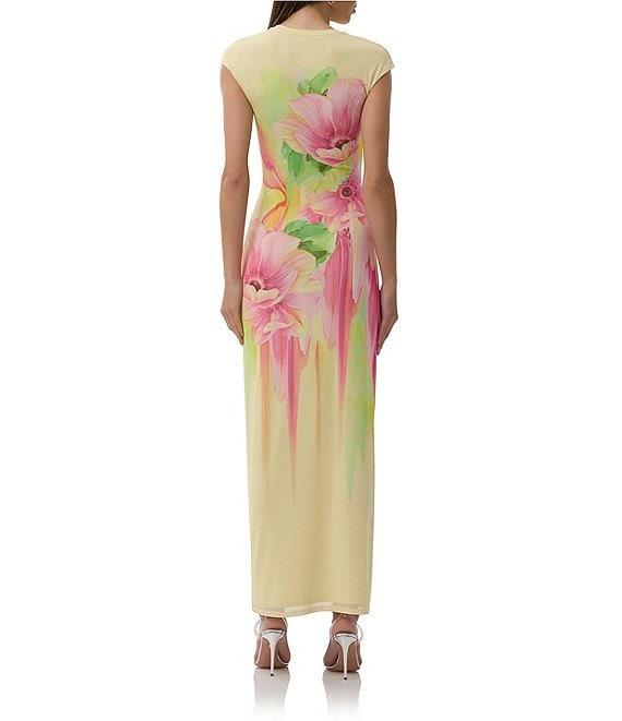 AFRM Cody Floral Print Crew Neck Cap Sleeve Mesh Maxi Dress Product Image
