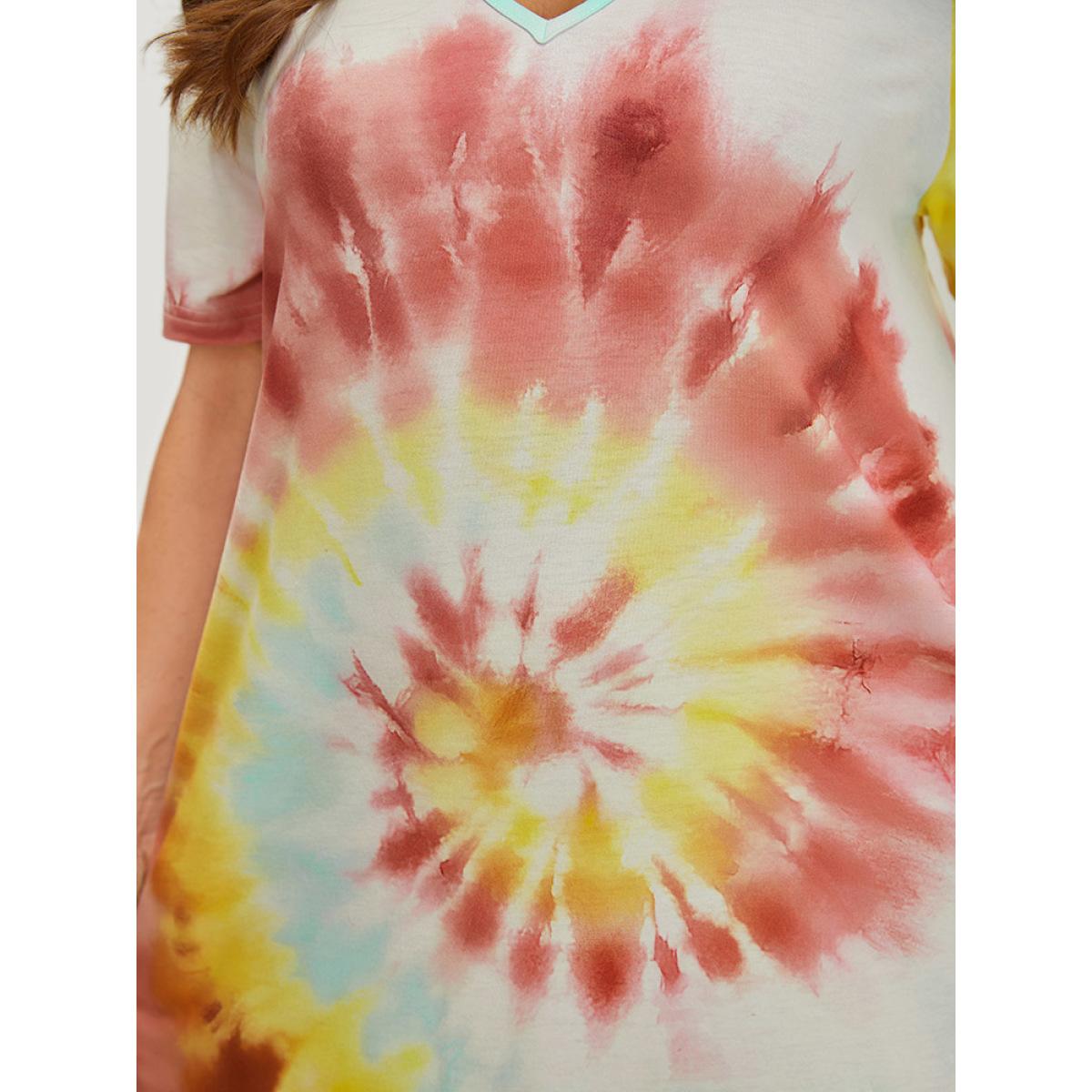 Plus Size Tie Dye Pocket Short Sleeve V Neck Midi Dress Multicolor Women Casual Printed V-neck Short sleeve Curvy Midi Dress BloomChic 12/L Product Image