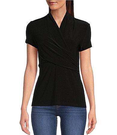 DKNY by Donna Karan Surplice V-Neck Side Ruched Short Sleeve Top Product Image