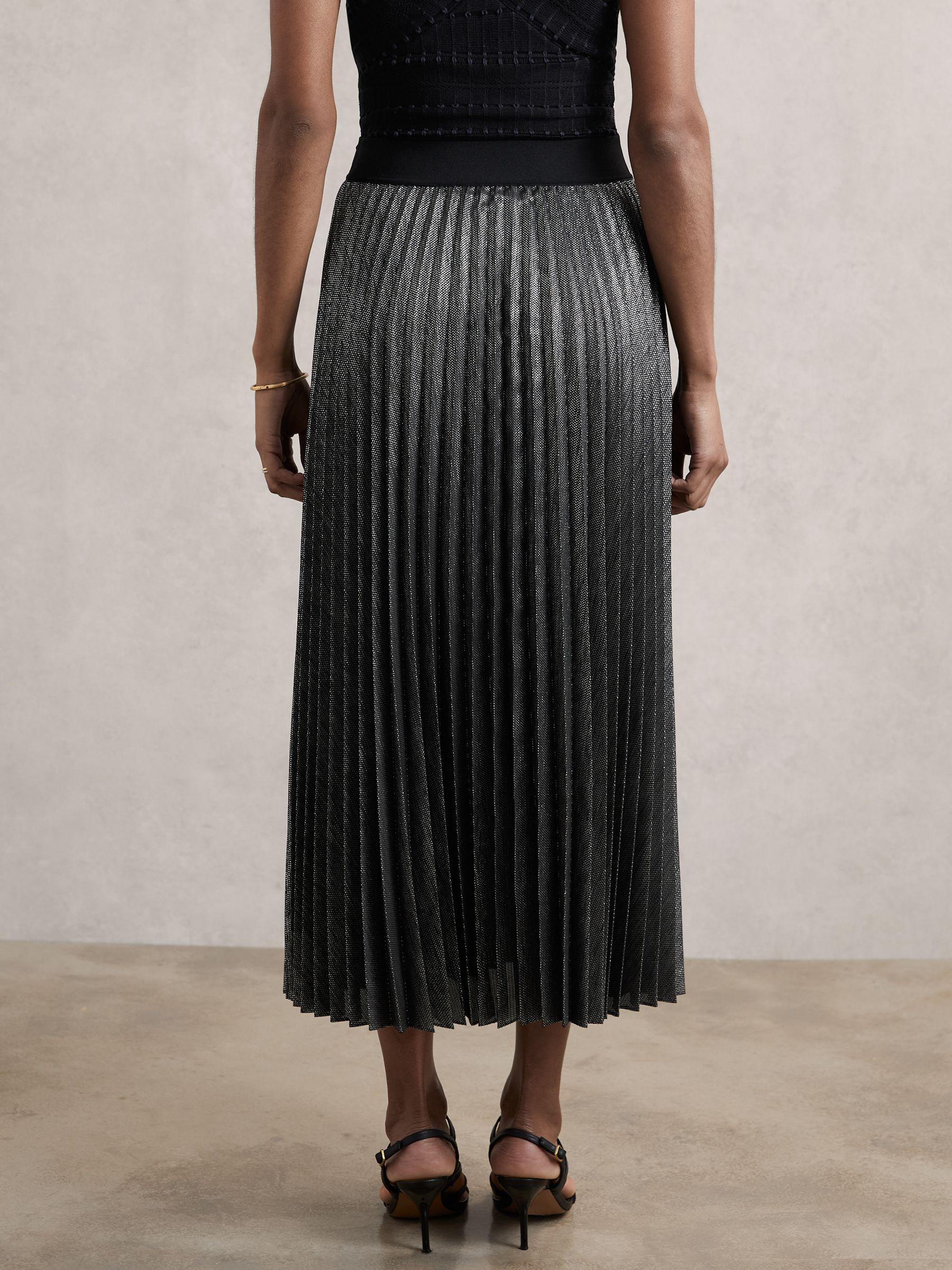 Metallic Pleated Midi Skirt in Charcoal Grey Product Image
