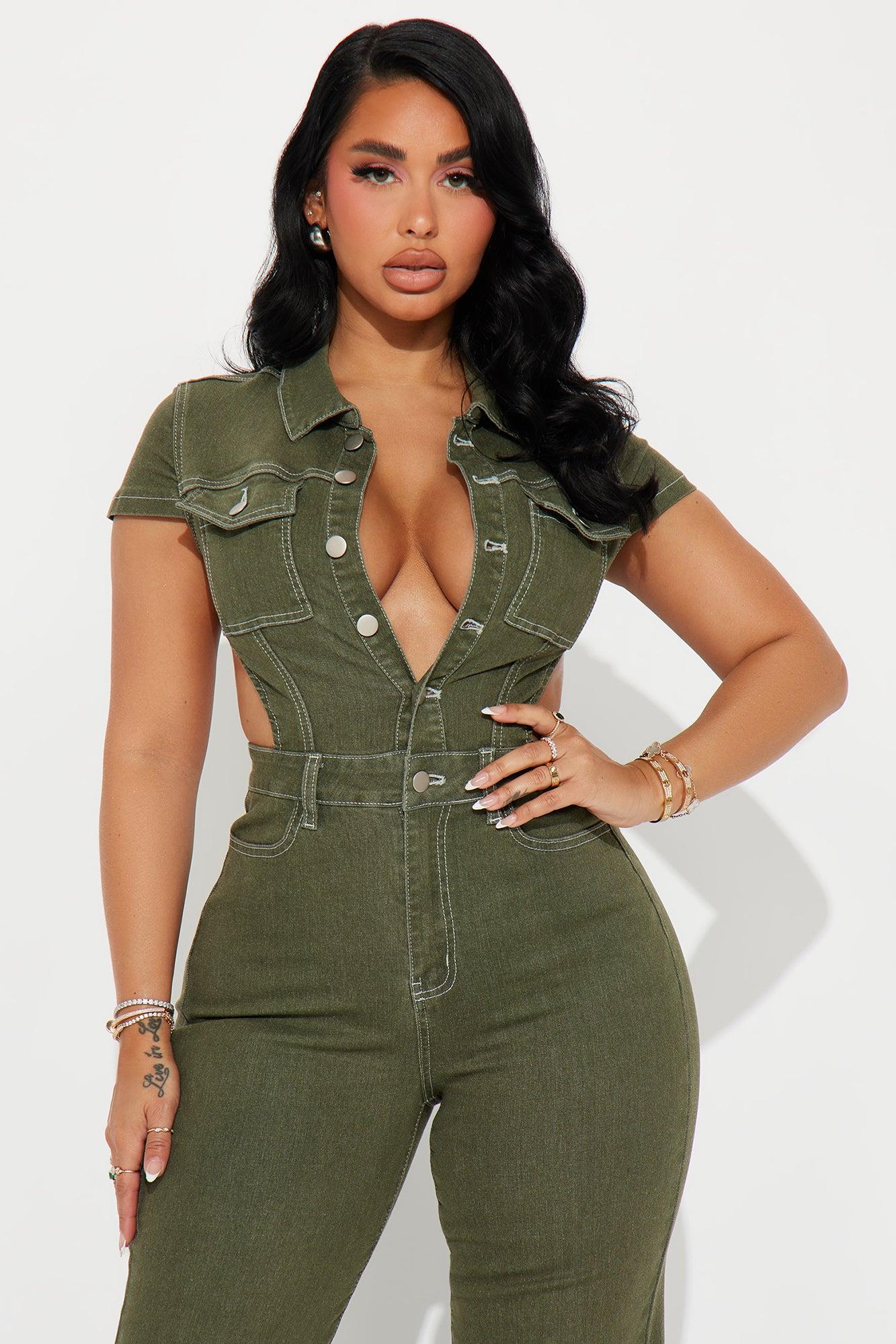 Kamaria Denim Jumpsuit - Olive Product Image