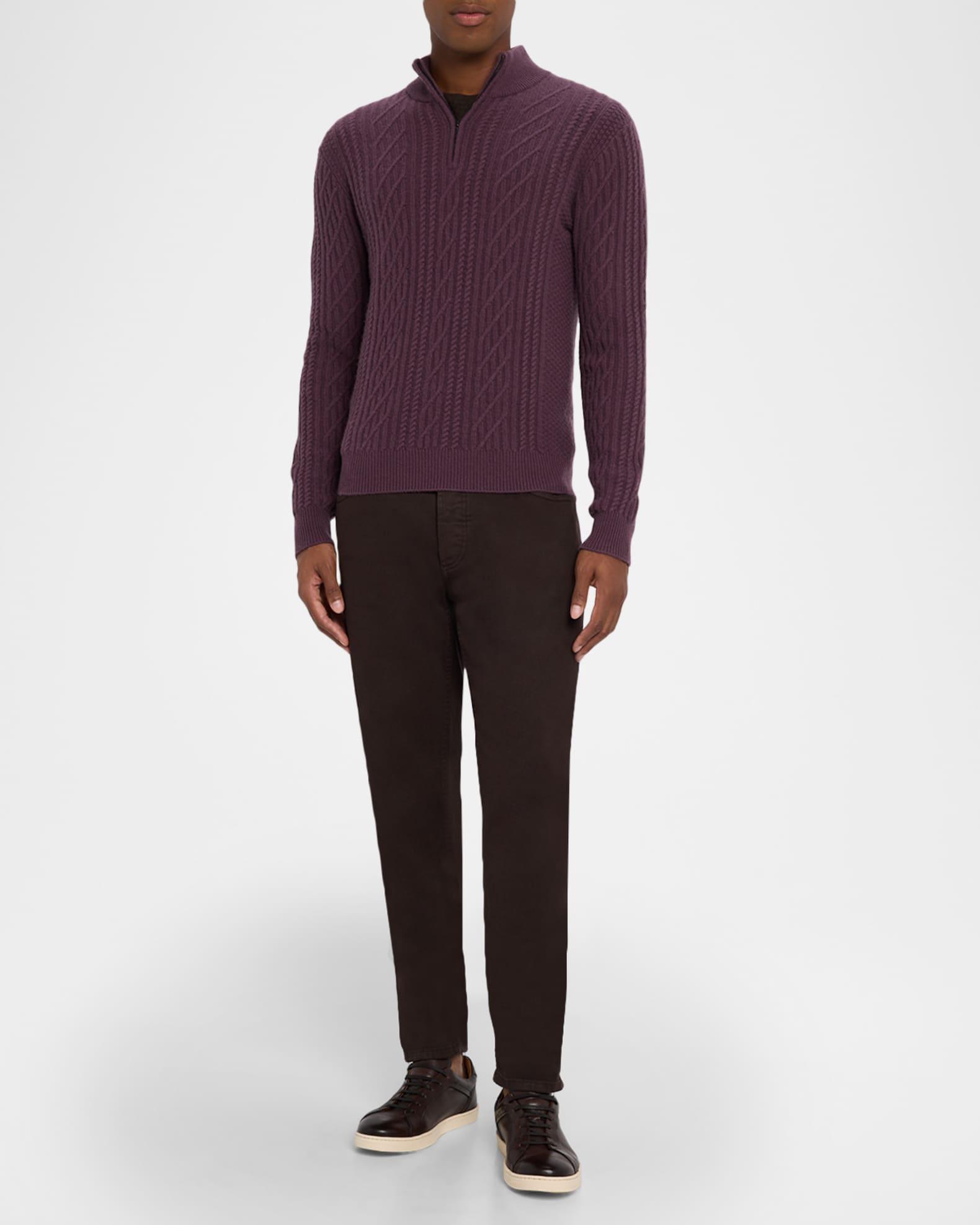 Men's Cable Knit Quarter-Zip Cashmere Sweater Product Image