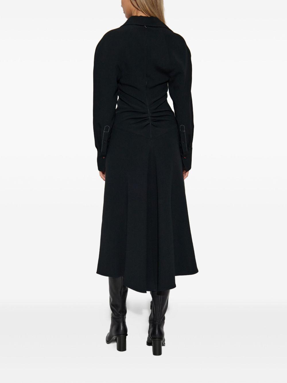 spread-collar long-sleeve midi dress Product Image