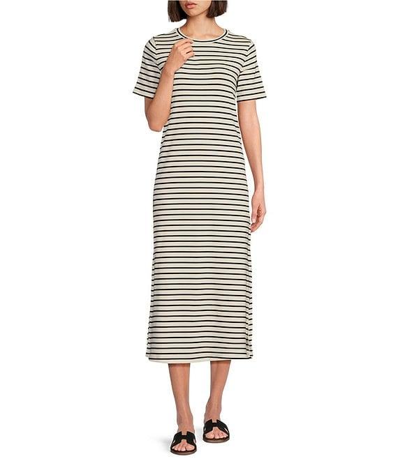 Le' AL.X Stripe Stretch Knit Crew Neck Short Sleeve T-Shirt Midi Dress Product Image