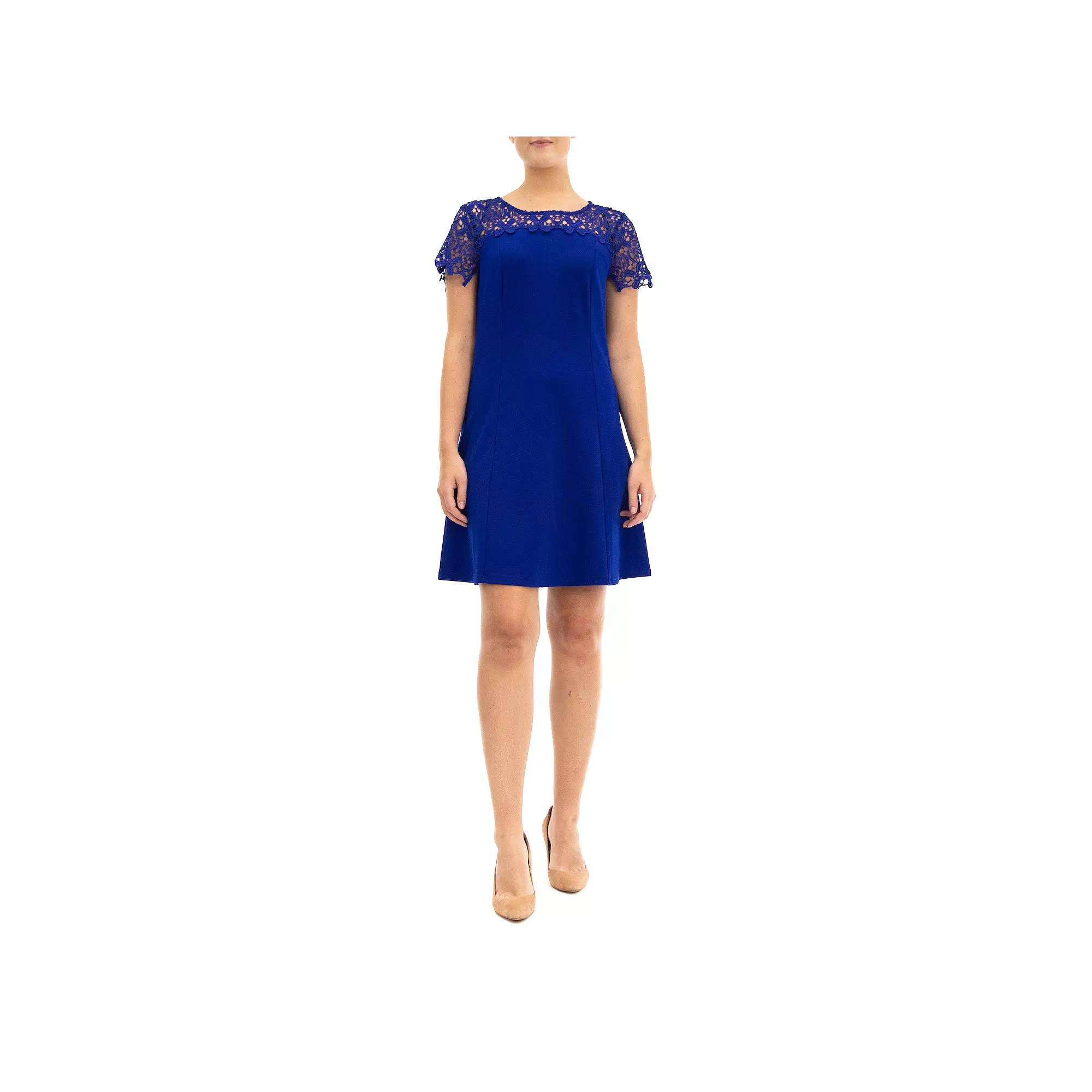 Women's Nina Leonard Lace-Yoke Cap Sleeve A-Line Dress,  Product Image