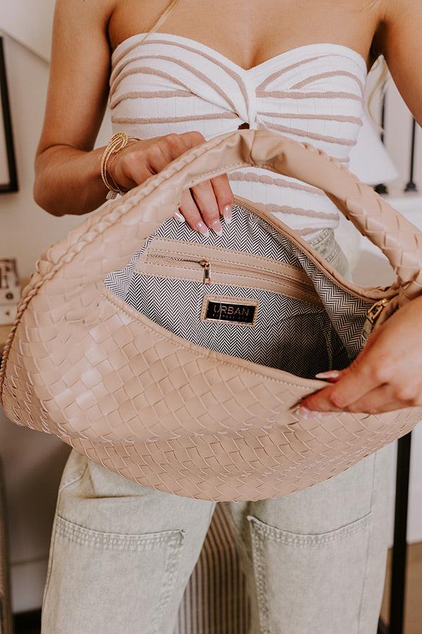 Victoria Faux Leather Woven Tote in Iced Latte Product Image