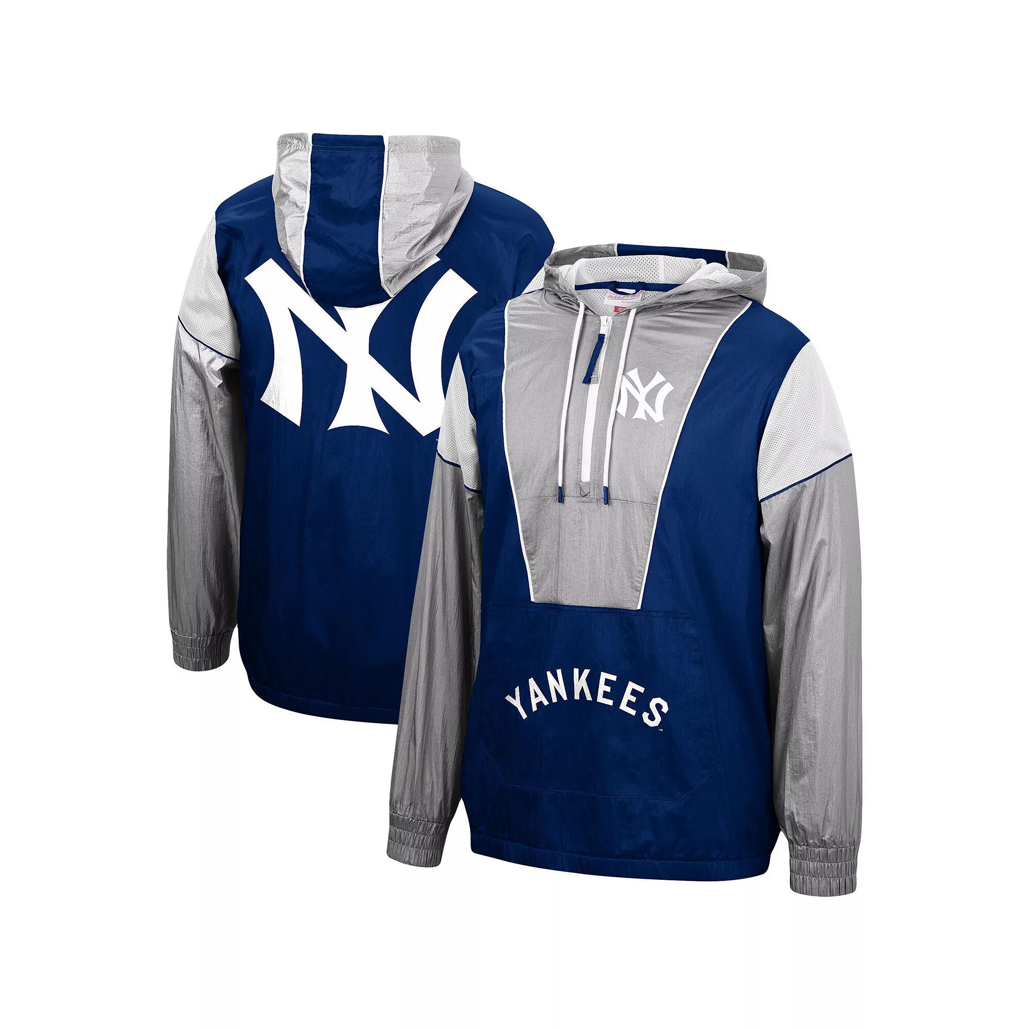 Men's Mitchell & Ness Navy New York Yankees Highlight Reel Windbreaker Half-Zip Hoodie Jacket, Size: Large, Blue Product Image