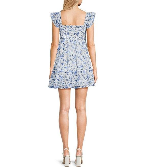 Allison & Kelly Floral Print Flutter Sleeve Empire Waist Smocked Bodice Tiered Babydoll Dress Product Image