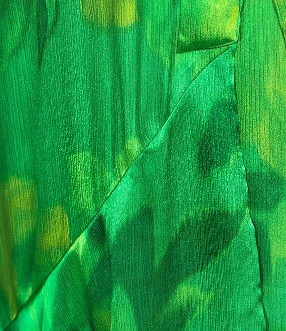 Taylor Printed Satin Crinkle Crepe Surplice V-Neck Short Flutter Self Tie Belt Faux Wrap Maxi Dress Product Image