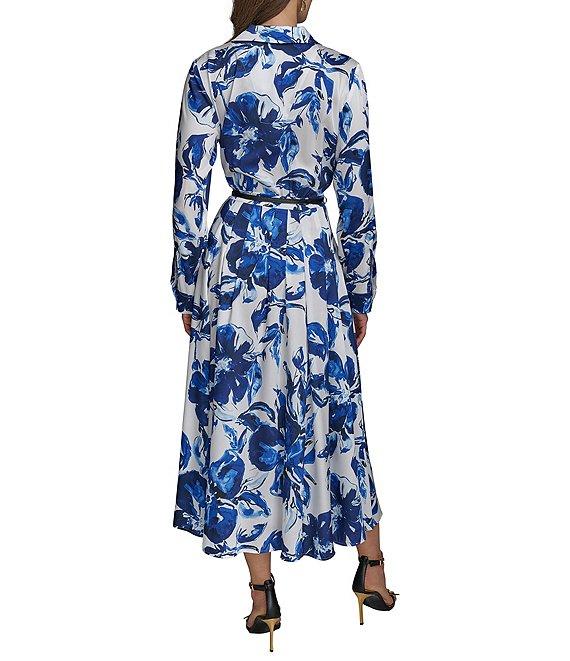 Donna Karan Printed Notch Collar Long Sleeve Belted Midi Shirtdress Product Image