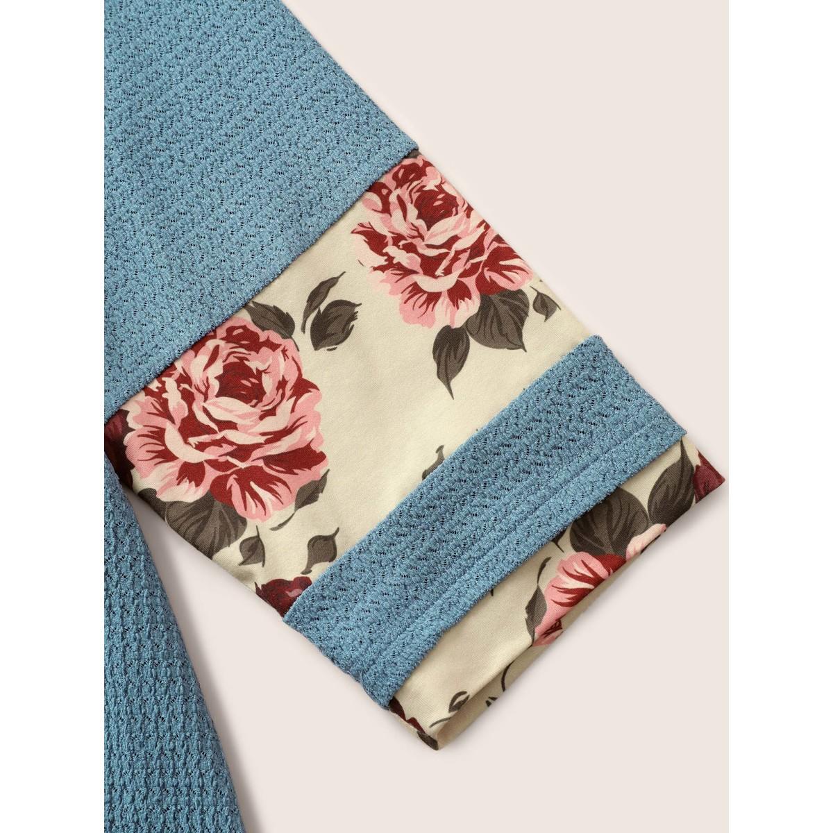 Plus Size Textured Patchwork Floral Raglan Sleeve T-shirt Stone Women Resort Texture Floral V-neck Vacation T-shirts BloomChic 14-16/1X Product Image