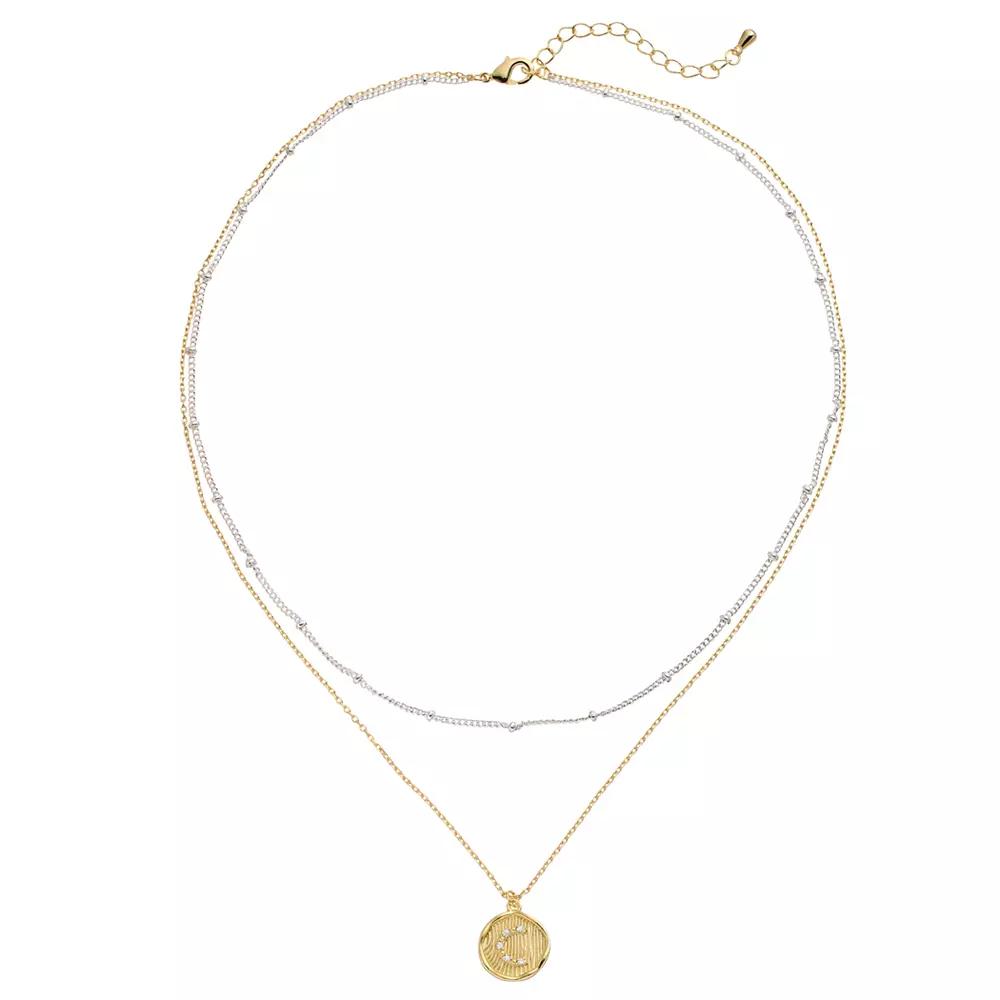 City Luxe Two Tone Layered Initial Disc Necklace with Cubic Zirconia, Women's, Size: 18", Two Tone S Product Image