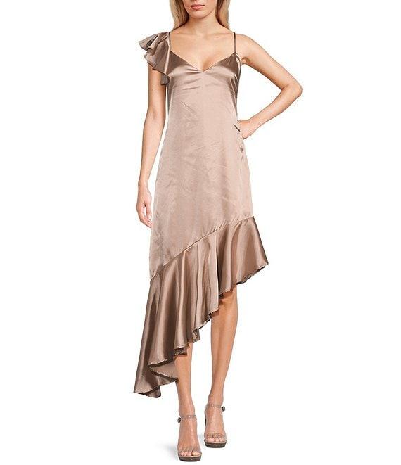 Xtraordinary V-Neck Satin Cross Back Dress Product Image