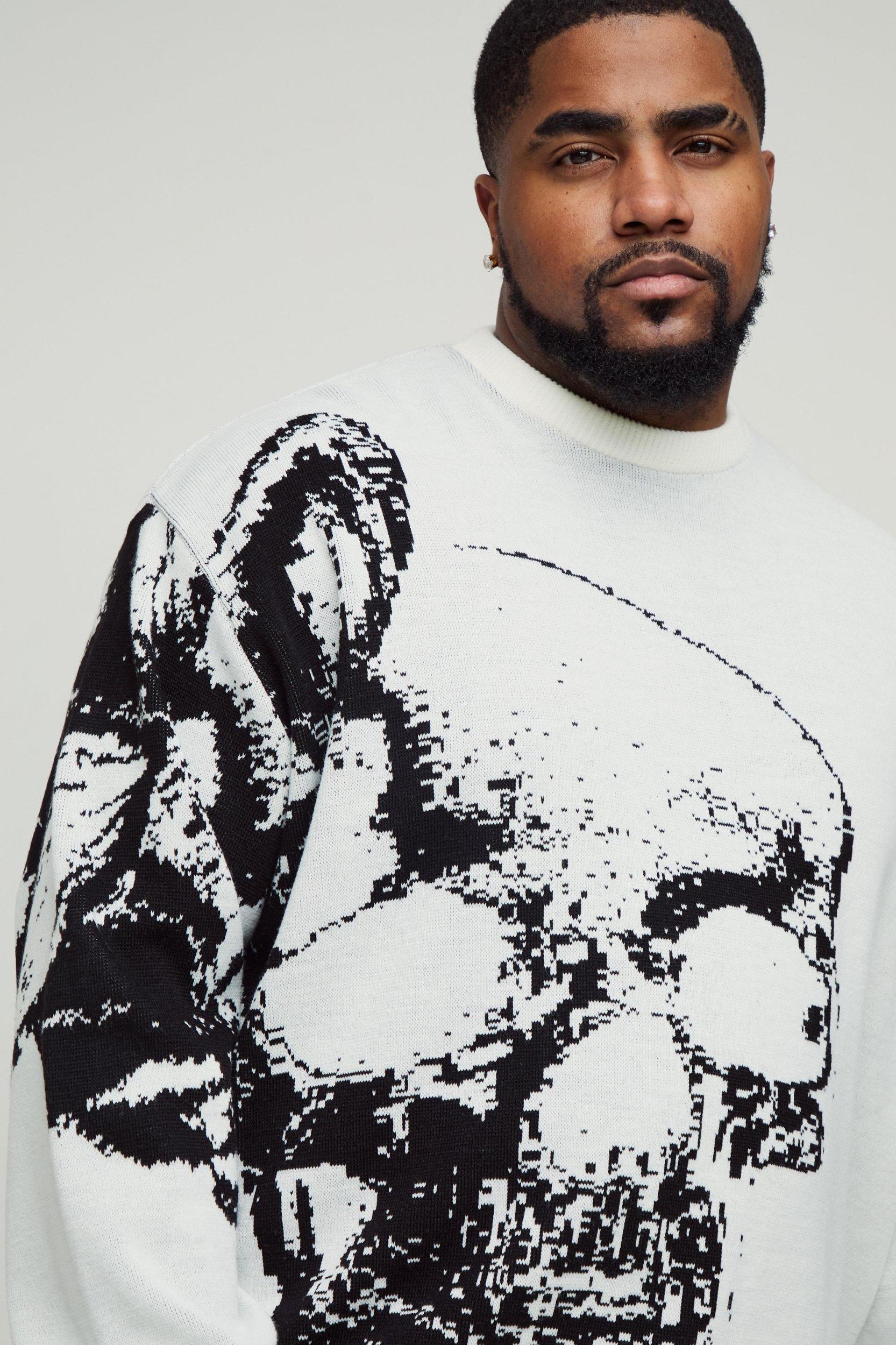 Plus Oversized Butterfly Skull Knitted Sweater | boohooMAN USA Product Image