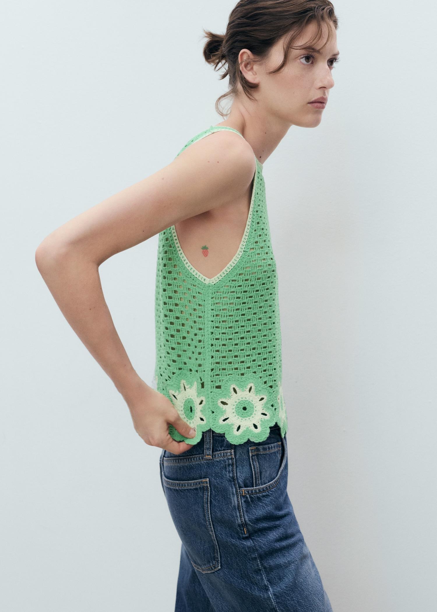 Crochet top with floral finishes - Women | MANGO USA Product Image