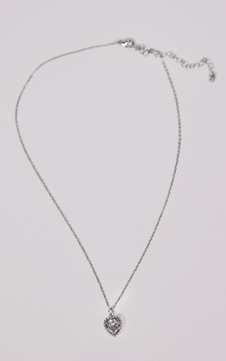 Silver Dainty Diamante Heart Charm Necklace Product Image