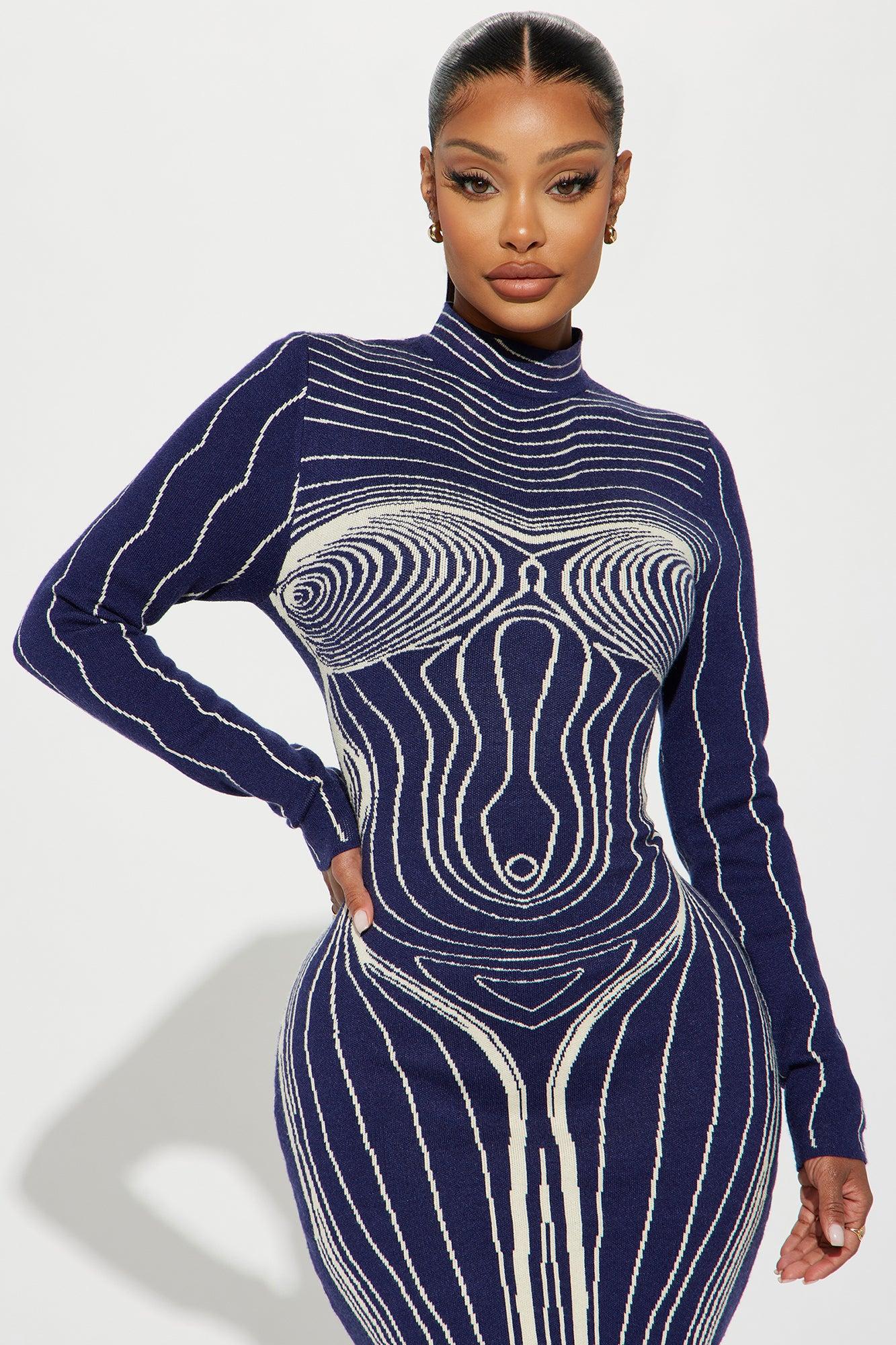 Body Heat Sweater Mini Dress - Navy/combo Product Image
