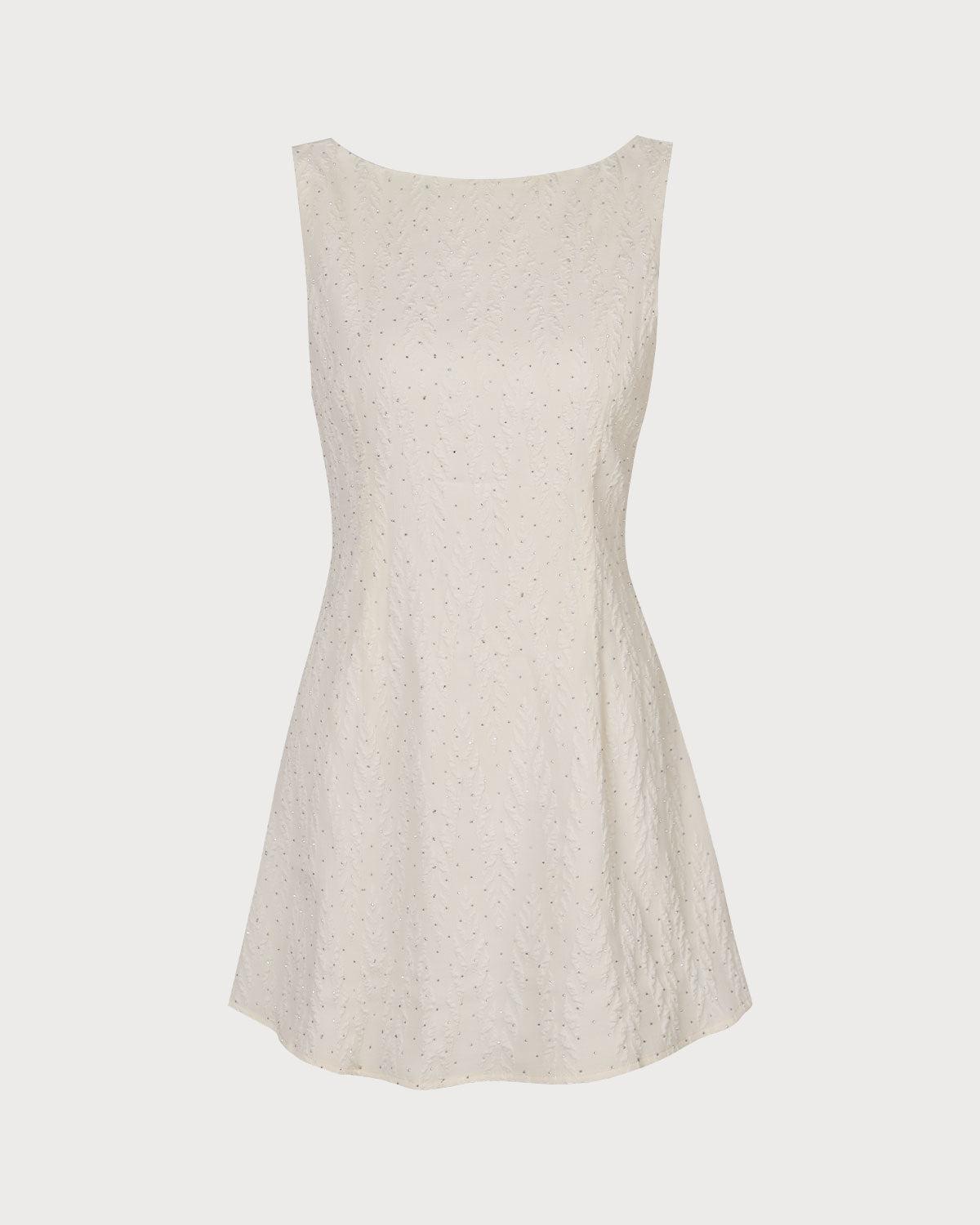 The Beige Boat Neck Textured Mini Dress Product Image