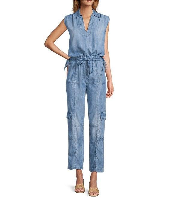 ELAN Tencel Chambray Coordinating Drawstring Waist Cargo Pants Product Image