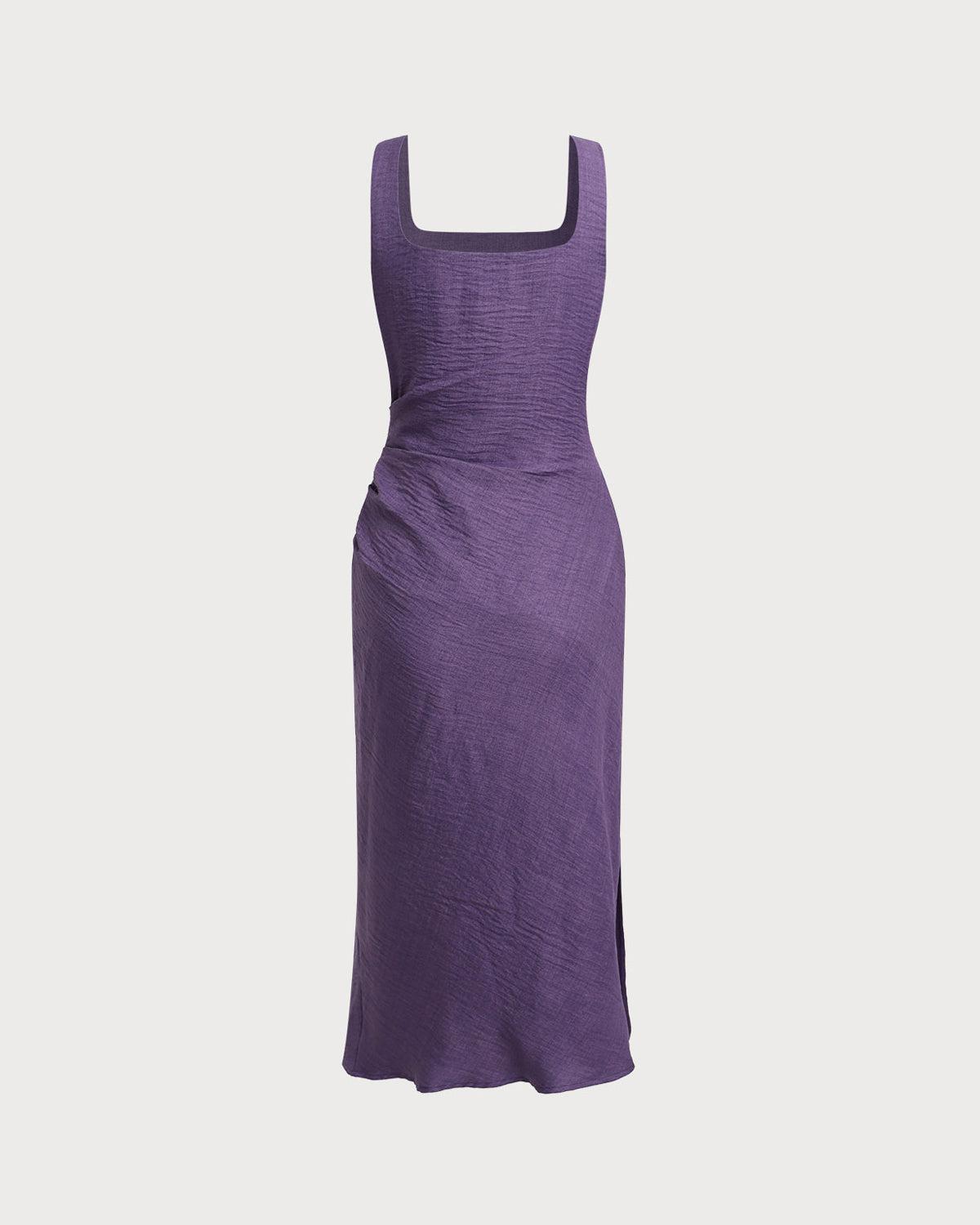 Purple Square Neck Slip Midi Dress Product Image