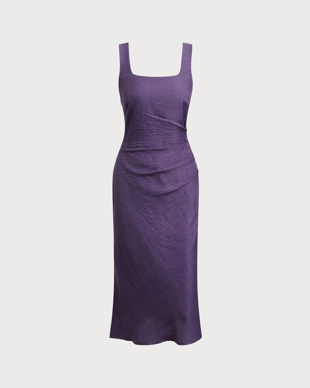 Purple Square Neck Slip Midi Dress Product Image