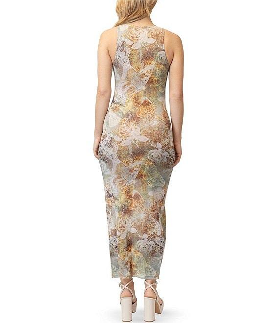 Stevie By Steve Madden Printed Crew Neck Sleeveless Ruched Side Slit Midi Dress Product Image