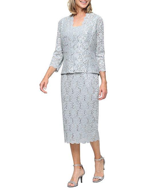 Ignite Evenings Petite Size 3/4 Sleeve Square Neck Sequin Lace 2-Piece Jacket Dress Product Image