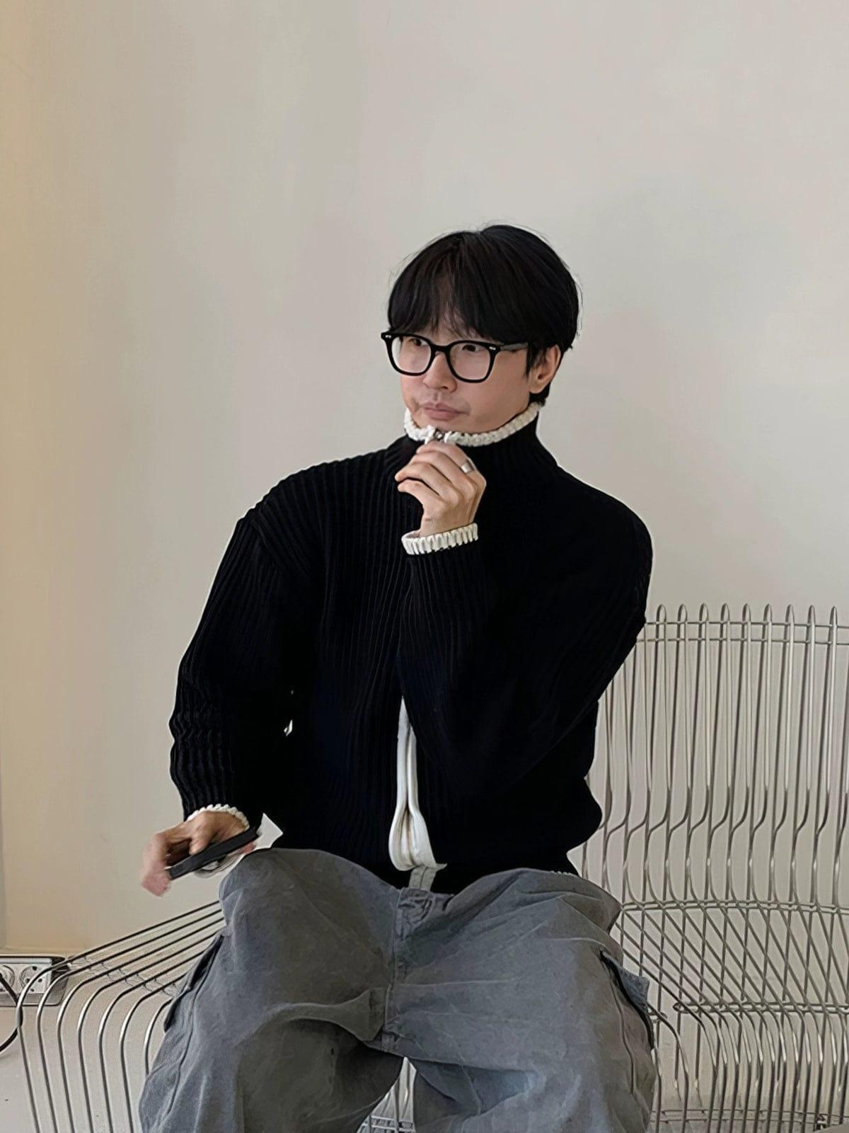 RT No. 12269 BLACK KNIT COLLAR ZIP-UP JK Product Image