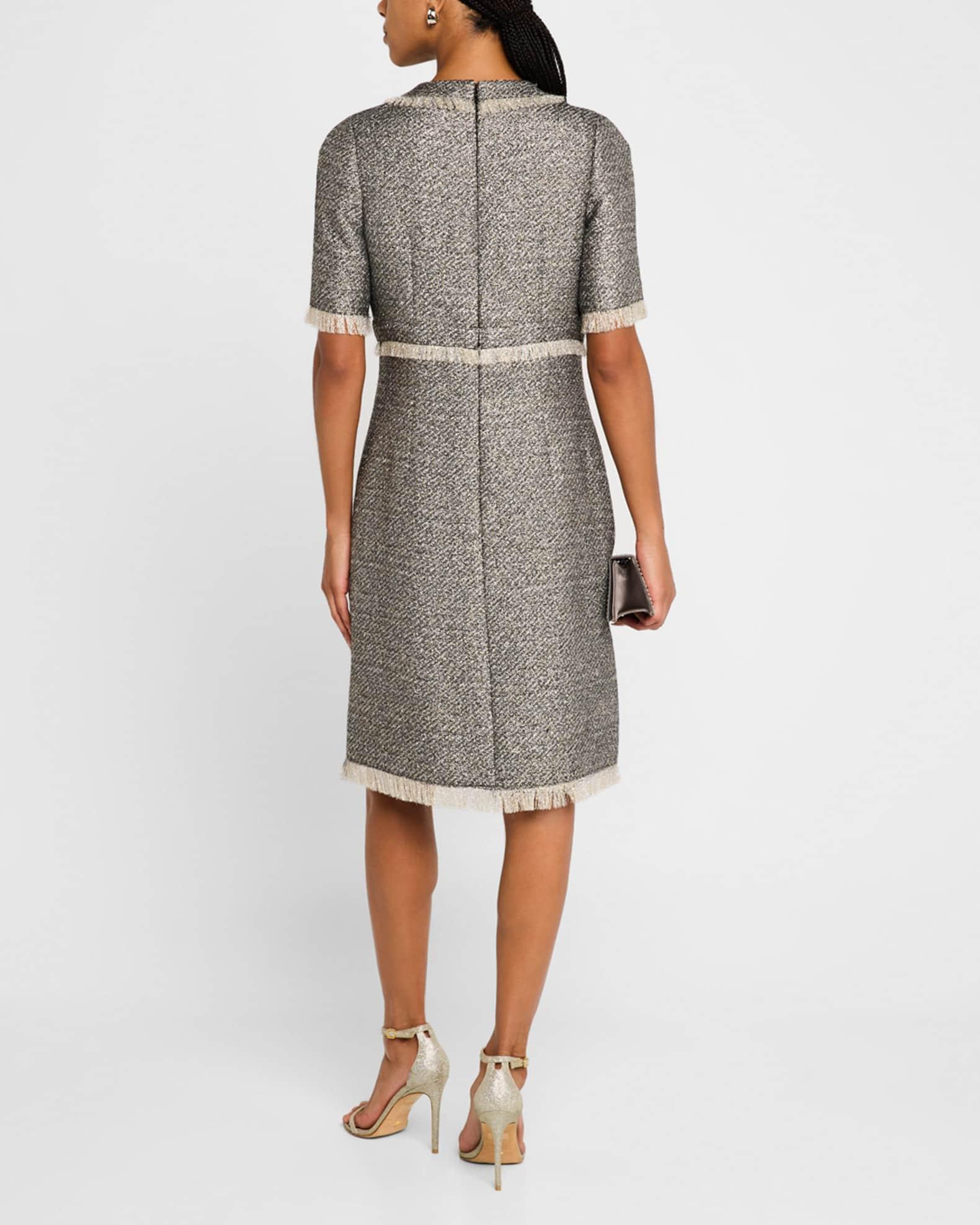 Fringe-Trim Metallic Tweed Dress Product Image