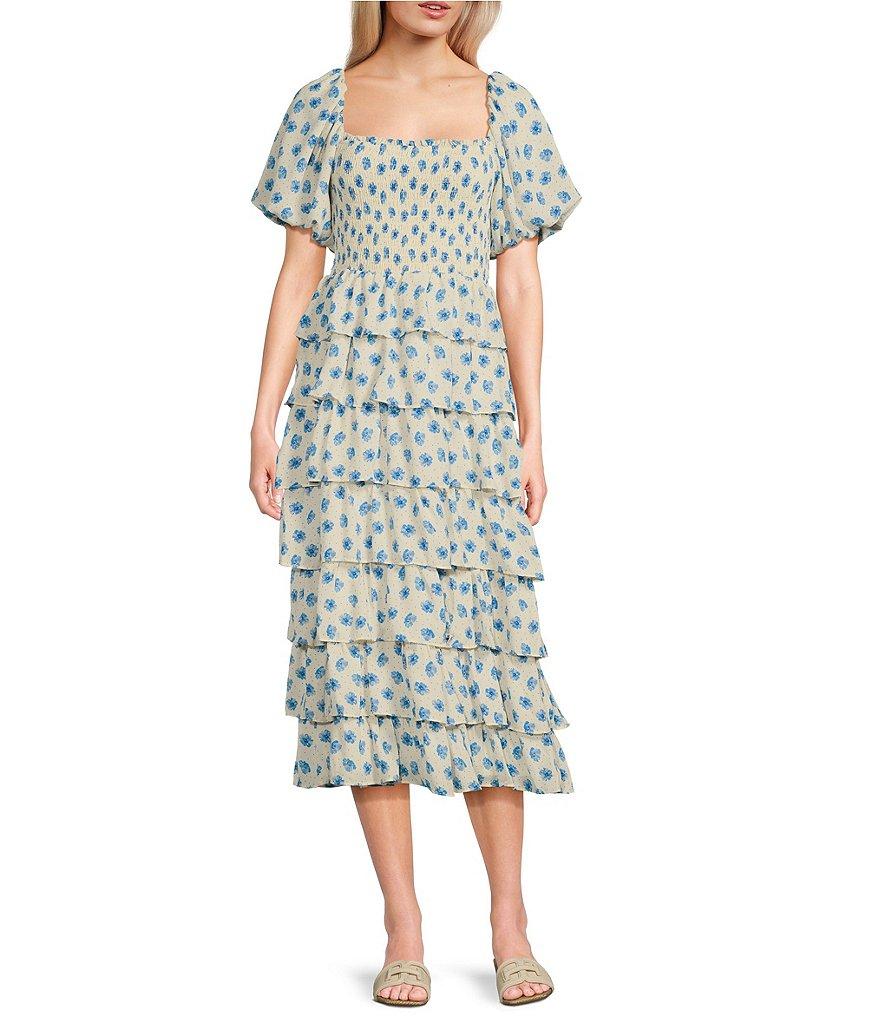 Midnight Doll Puff Short Sleeve Tiered Ruffle Dress Product Image