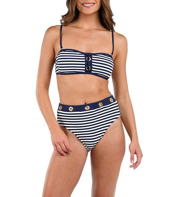 La Blanca Set Sail Ribbed Knit Gold Grommet High Waist Swim Bottom Product Image