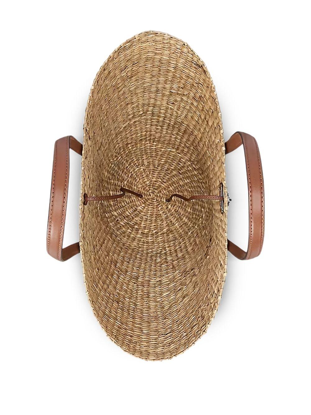 leather-trimmed straw tote bag Product Image