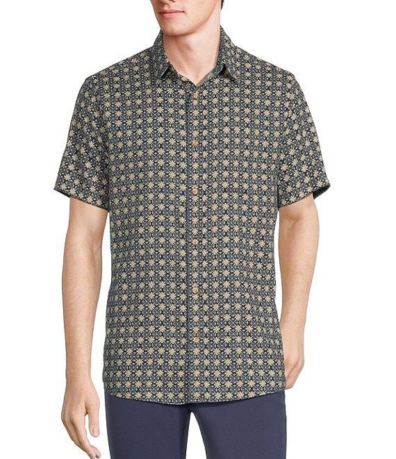 Rowm Short Sleeve Outsider Geo Floral Print Button Front Shirt Product Image