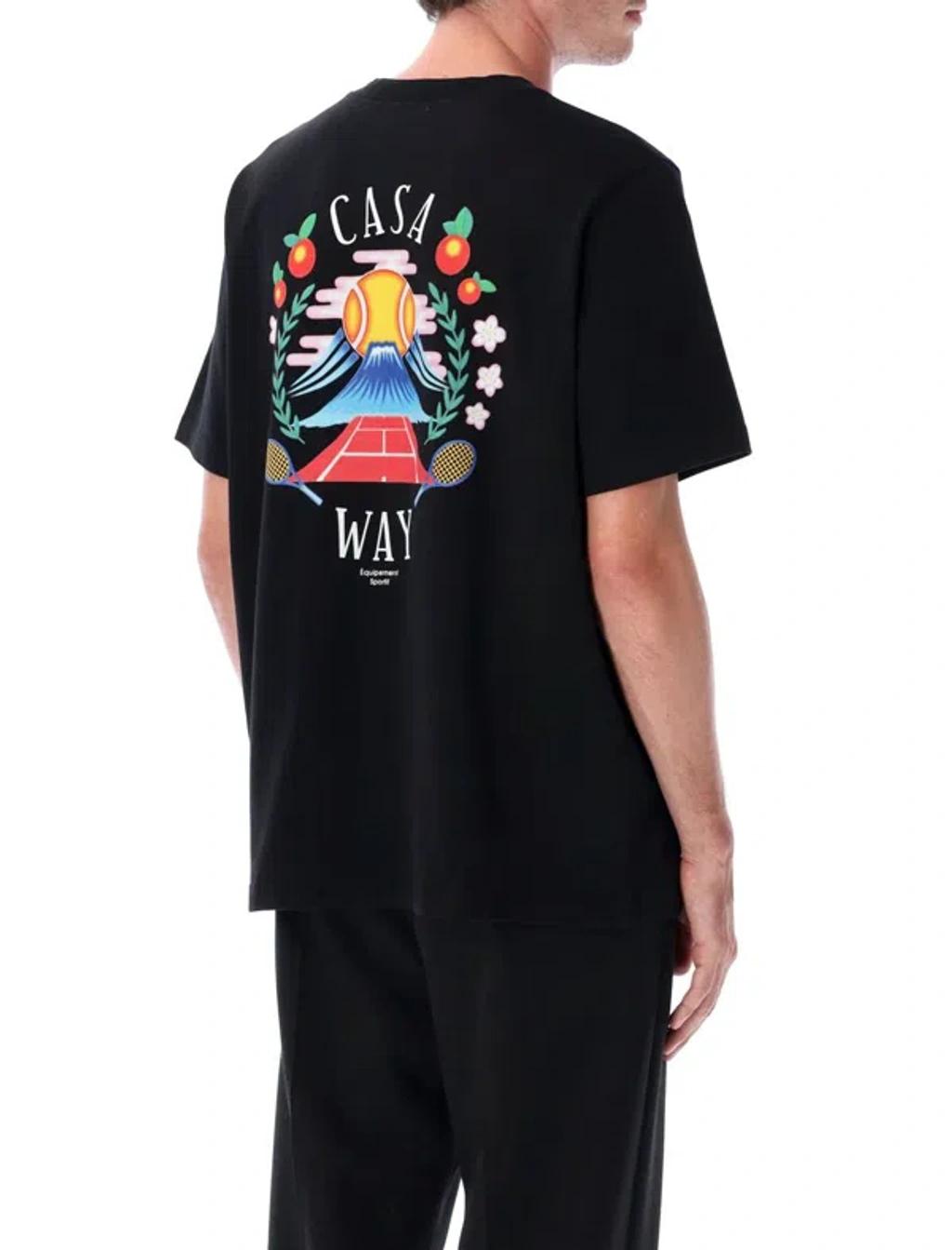 CASABLANCA Mens Casa Way Mountain Brand-print Cotton-jersey T-shirt In Black Product Image