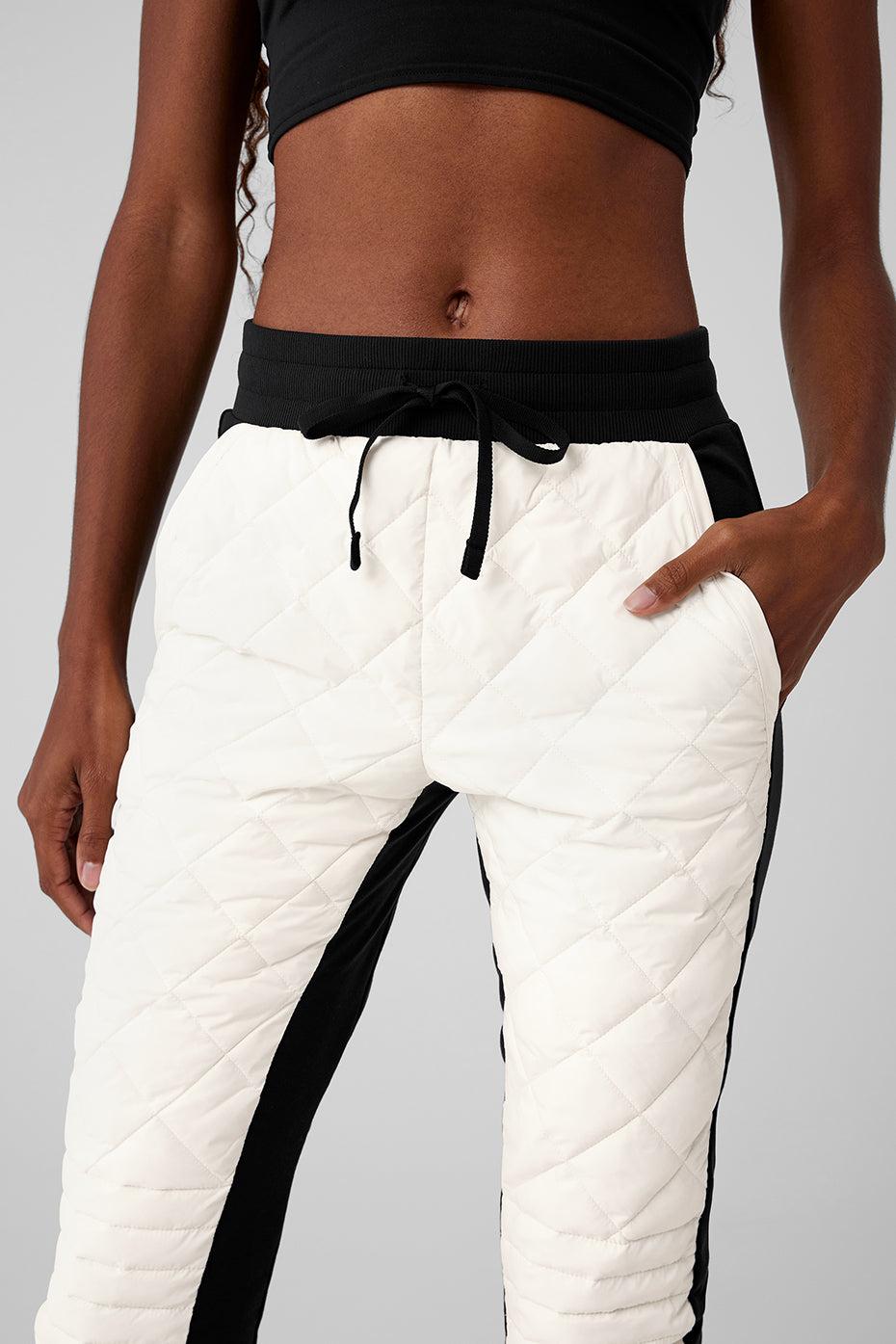 Airbrush Winter Warm High-Waist Moto Puffer Pant - Black/Ivory Product Image