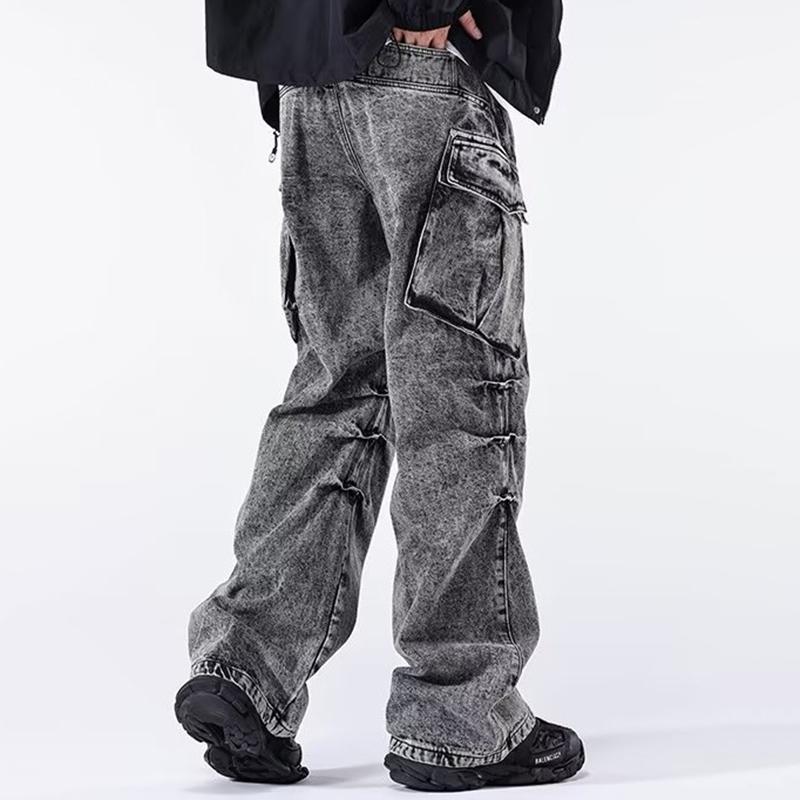 Sopula Men's Street Retro Distressed Stacked Straight-Leg Washed Work Jeans Product Image