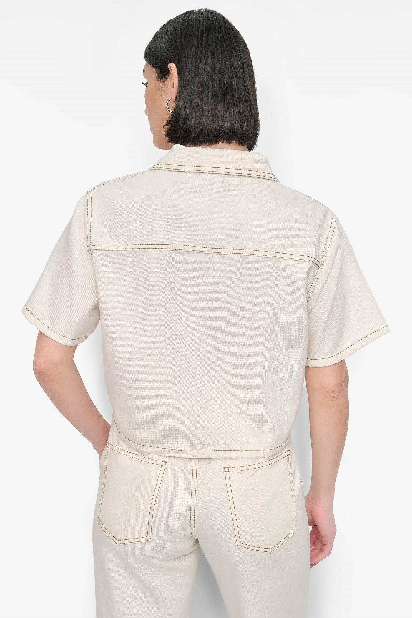 CROPPED ZIP-FRONT DENIM SHIRT Product Image