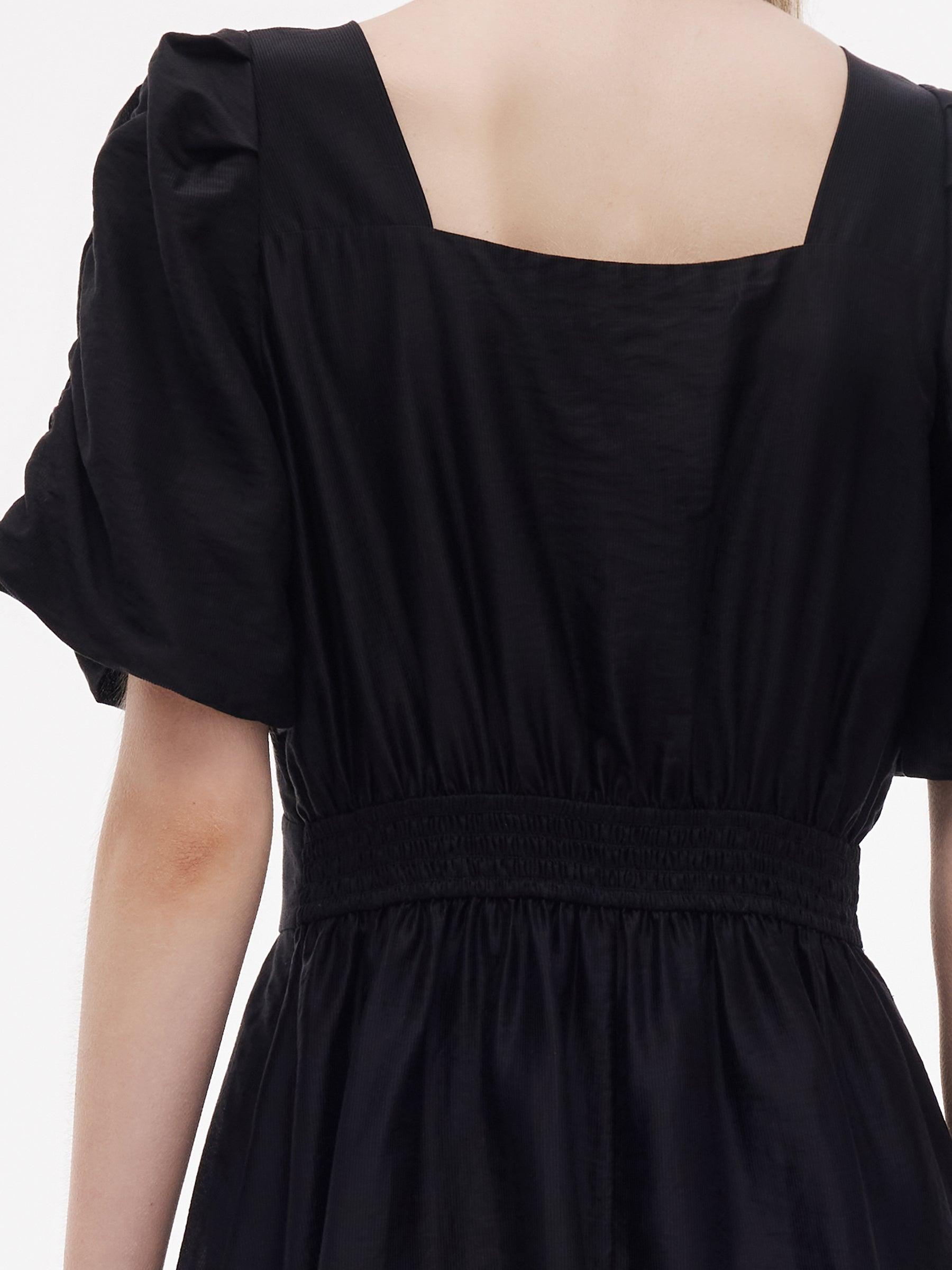 Tencel Blend Square Neck Women Puff Sleeve Maxi Dress Product Image