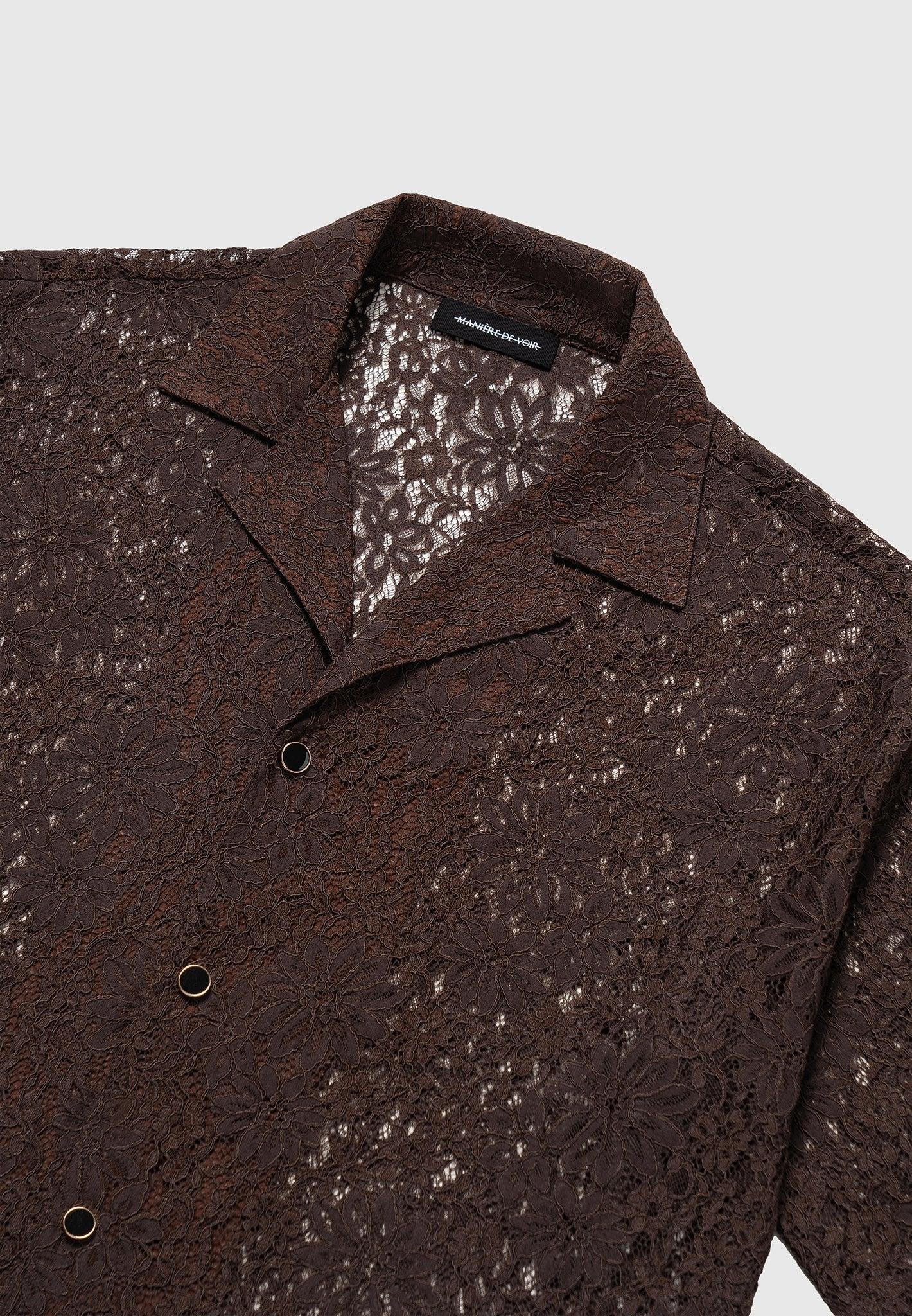 Boxy Lace Revere Shirt - Brown Male Product Image
