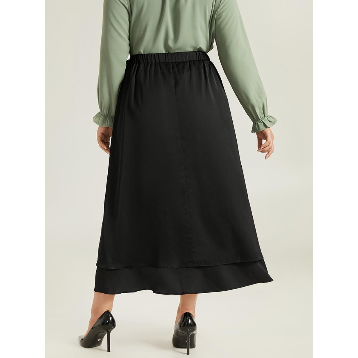 Plus Size Ruffles Ties Asymmetrical Hem Skirt Women Black Office Plain No stretch Work Skirts BloomChic 14-16/1X Product Image