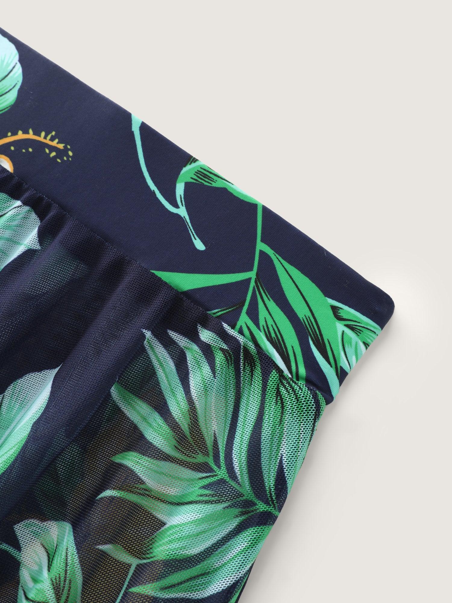 Tropical Print One Piece Swimsuit Sarong Set Female Product Image