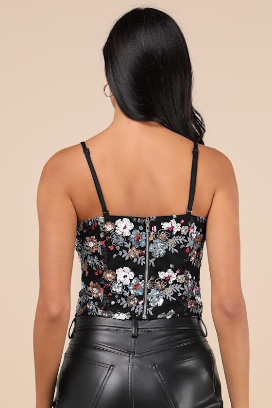 Noteworthy Glitter Black Multi Sequin Crop Top Product Image