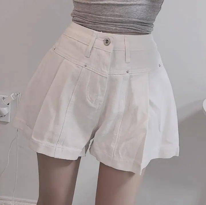 High Waist Washed Denim Shorts Product Image