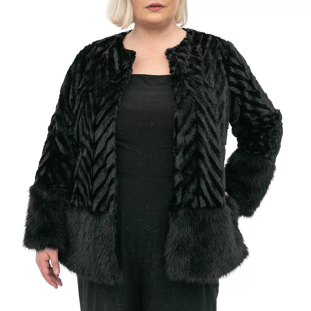 Plus Size Nina Leonard Chevron Faux-Fur Bolero, Women's, Size: 1XL, Black Product Image