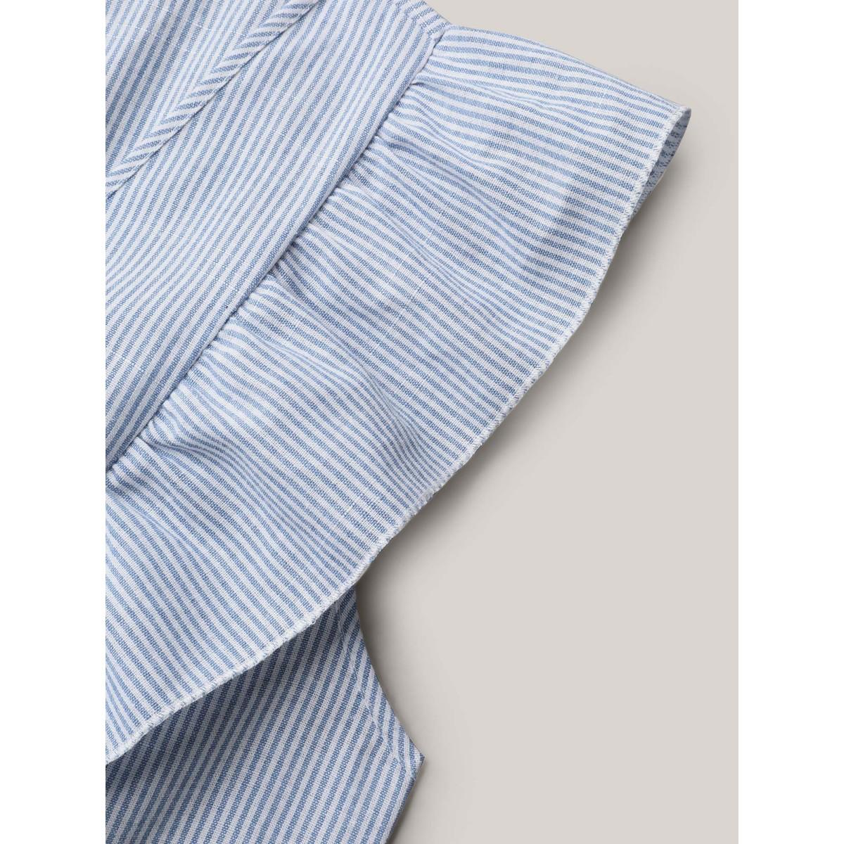 Plus Size Ruffled Striped Print Triangular Waist Midi Dress Skyblue Women Timeless Ruffles V-neck Cap Sleeve Curvy BloomChic 22-24/3X Product Image