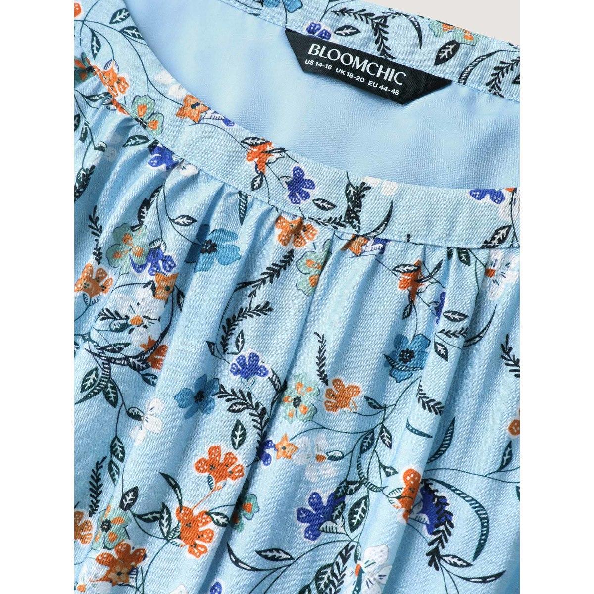 Plus Size Floral Print Halter Neck Tiered Midi Dress Stone Women Halter neck Sleeveless Curvy BloomChic 22-24/3X Product Image