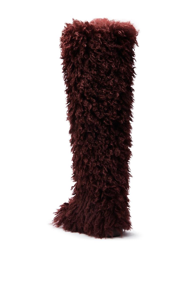 AZALEA WANG TEMPLETON BURGUNDY FAUX POODLE FUR OVER THE KNEE BOOT Product Image