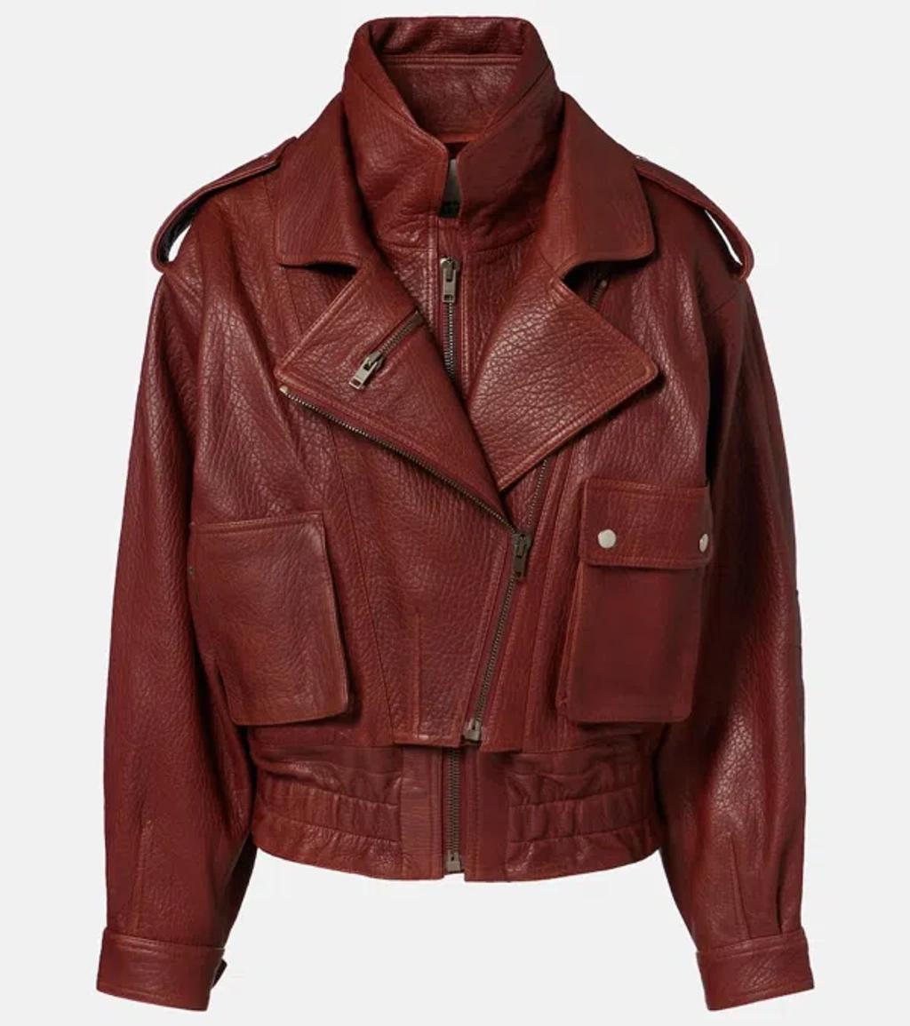 ISABEL MARANT Aneli Double-collar Leather Bomber Jacket In Brown Product Image