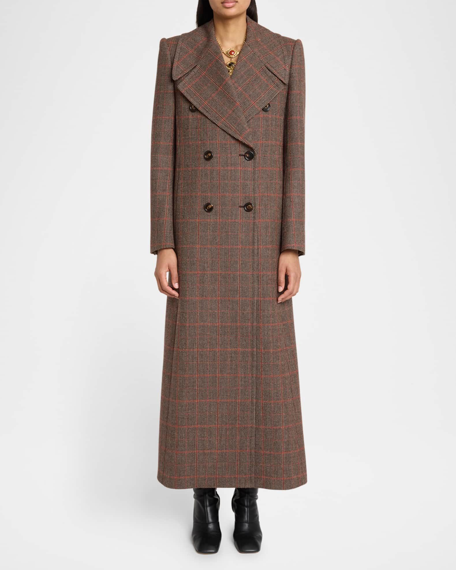 Plaid Double-Breasted Long Coat Product Image